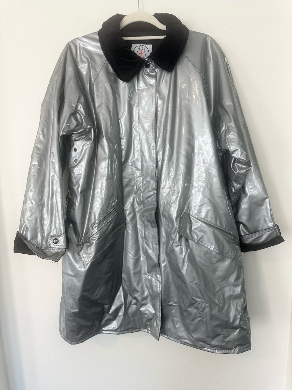 J.G. Hook Vintage Metallic Silver Vinyl Raincoat L